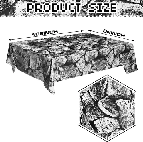 Miniatura 2 de Patelai 4 manteles de plástico desechables para pared de piedra de 108 x 54 pulgadas, patrón medieval de ladrillo, decoración de fiesta de caballero
