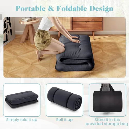 Miniatura 9 de Giantex Colchón japonés de suelo, colchón futón de 4 pulgadas con funda lavable y bolsa de almacenamiento, colchón plegable enrollable para tatami