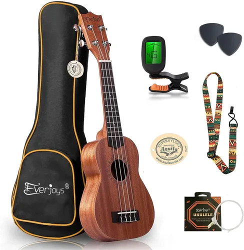Miniatura 11 de Everjoys Paquete de ukelele soprano para principiantes de 21 pulgadas con clase en línea gratuita, bolsa de actuación, afinador digital, púas y paño