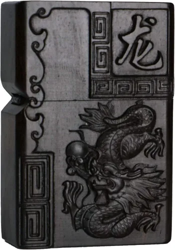 Miniatura 39 de Caja de carcasa de madera de ébano negro natural tallada para módulo Zippo (Serpiente Cobra)