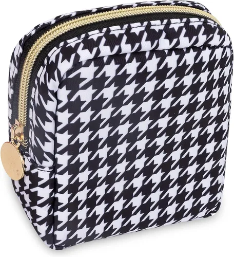 Miniatura 66 de izuzta Bolsa de maquillaje pequeña de nylon para bolso, linda bolsa de cosméticos con cremallera, bolsa de maquillaje preppy, Azul, Mini 2-Azul