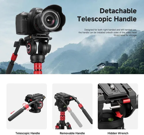 Miniatura 7 de Avella Cabezal fluido de trípode de video con placa de liberación rápida, ligero y resistente, compatible con Manfrotto, carga máxima de 13.2 lb/6