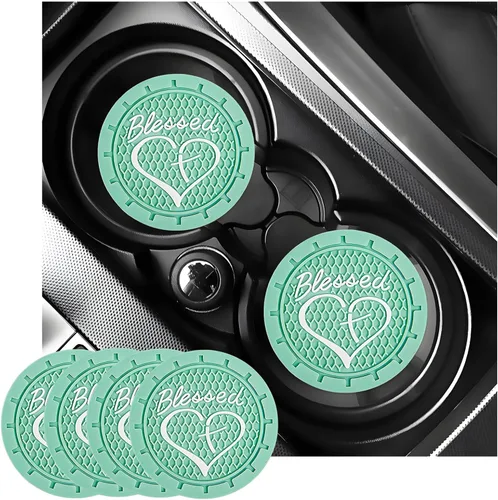 Miniatura 23 de KVAEY 2 PCS Posavasos para Portavasos de Coche, 2.76 Pulgadas Alfombrillas Antideslizantes para Bebidas del Vehículo con Linda Cruz Bendita