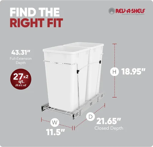 Miniatura 3 de Cesto de basura doble y extraíble RV V-15KD-18CS de Rev-A-Shelf