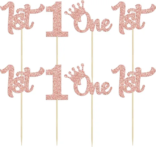 Miniatura 3 de 24 piezas de adornos para pastel con purpurina, adornos para magdalenas de 1er cumpleaños para baby shower, adornos para pastel de 1er cumpleaños