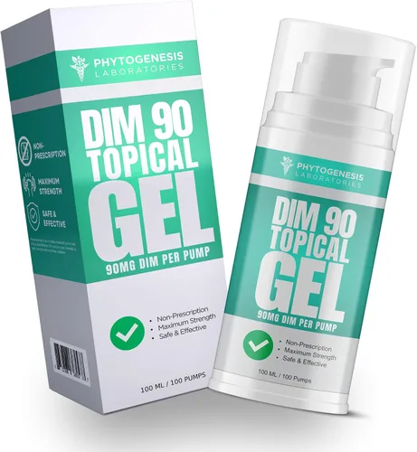 Phytogenesis DIM 90 - Suplemento dim de máxima fuerza gel tópico - 90 mg de diindolilmetano natural (DIM) por porción - Soporte hormonal, cognitivo,