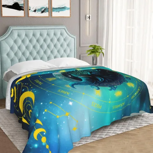 Miniatura 5 de Manta del zodiaco Tauro, manta de franela de 50 x 40 pulgadas, manta de franela con temática de astrología y estrellas y vibrante, manta suave