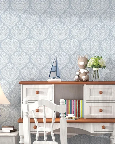 Miniatura 5 de Papel Tapiz Moderno Despegar y Pegar Azul y Blanco 17.3"x78.7" Papel de Contacto Autoadhesivo Removible Papel Tapiz Boho Hoja Geométrico Decorativo