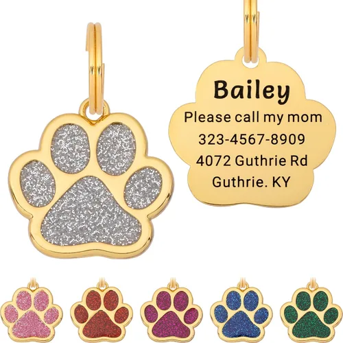 Miniatura 10 de Etiqueta para perro con grabado personalizado hasta 5 líneas de contenido para el nombre e información de tu mascota, bonita etiqueta de Azul