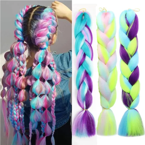 Miniatura 10 de Xiaofeng Extensiones de cabello trenzado coloridas Ombre de 61 cm, 3 unidades, trenzas Jumbo de alta temperatura para trenzas en zigzag y trenzas