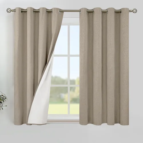 Miniatura 53 de YoungsTex - Cortinas de lino beige 100% opacas para dormitorio de 63 pulgadas de largo, cortinas cortas con aislamiento térmico y ojales
