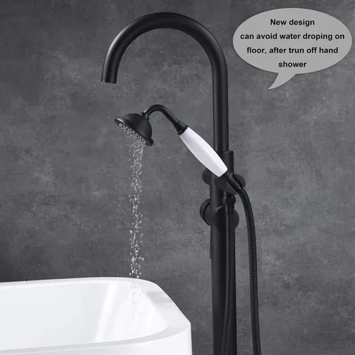 Miniatura 4 de Grifo de bañera independiente Llenador de bañera Negro Alto Flujo 11.9GAL Grifos de montaje en piso con rociador de ducha de mano RIGOBAL
