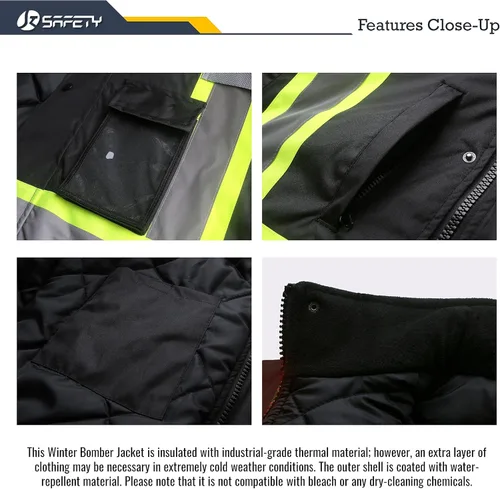 Miniatura 2 de JKSafety Chaqueta bomber de seguridad de invierno de alta visibilidad para hombres y mujeres Chaqueta de seguridad de invierno duradera e 116-negro