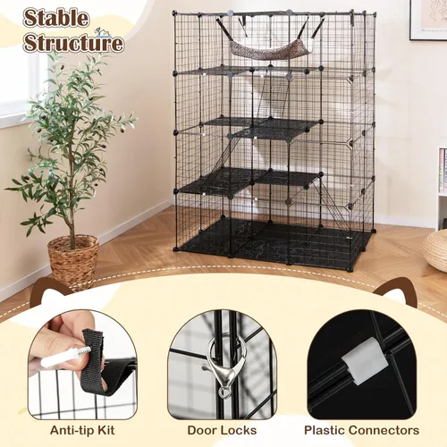 Miniatura 8 de Tangkula Jaula para Gatos de Interior, Recinto Grande para Gatos de 4 Niveles de 56" con Tragaluz, Hamaca, 3 Escaleras, Perrera de Alambre Metálico