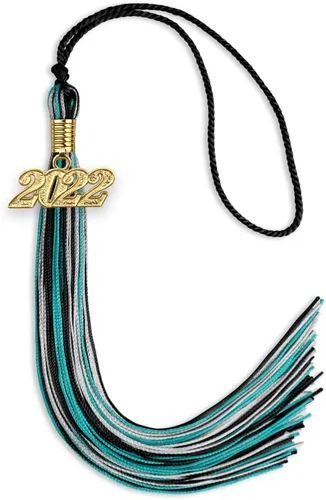 Miniatura 85 de Endea Graduation Borla mixta de triple color con gota de fecha dorada (negro/dorado/blanco, 2021)