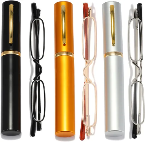 Miniatura 3 de Lentes de lectura ultra pequeños para hombres y mujeres, lectores de bolsillo delgados con clip para bolígrafo, carcasa de metal, bisagra