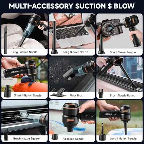 Miniatura 7 de Aspiradora de Mano Inalámbrica, Aspiradora para Automóvil con Motor sin Escobillas, Aspiradora de Succión Fuerte y Sopladores de Aire Comprimido