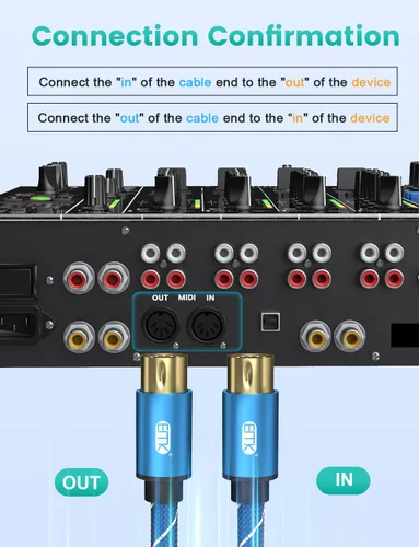 Miniatura 2 de EMK Cable DIN MIDI de 5 pines macho a macho, compatible con teclado MIDI/sintetizador/guitarra/multiefectos de guitarra/interfaz de audio/mezclador