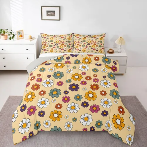 Miniatura 17 de Ropa de cama Groovy para niños, tamaño individual, edredón de flores psicodélicas retro de los años 70, estilo bohemio, exótico, hippie