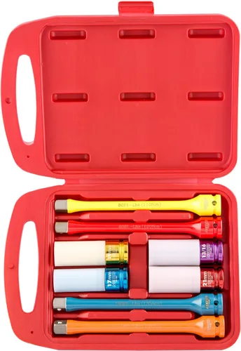 Miniatura 10 de NEIKO 02287B - Juego de 6 llaves de impacto de 1/2 pulgada, 10 tamaños SAE y métricos, juego de tuercas de rueda de pared delgada, Cr-Mo, barra