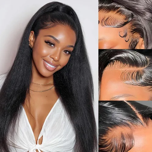 Miniatura 14 de Ladoux Pelucas de cabello humano lacio con reflejos degradados de 13 x 6 pulgadas, encaje frontal transparente HD, 14 pulgadas, densidad del 180%