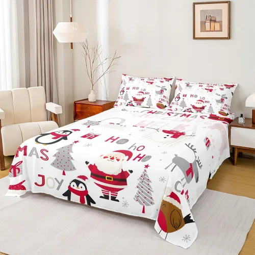 Miniatura 13 de Erosebridal Juego de ropa de cama individual con diseño de árbol de Navidad, muñeco de nieve, decoración de corona de Navidad, sábana bajera