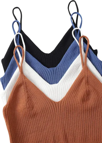 Miniatura 3 de SheIn Camisola básica sin mangas con cuello en V para mujer, 4 piezas