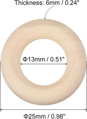 Miniatura 2 de uxcell 200 anillos de madera natural de 0.984 in (1 pulgada), círculos de madera lisa sin terminar de 0.236 in de grosor para manualidades, tejer
