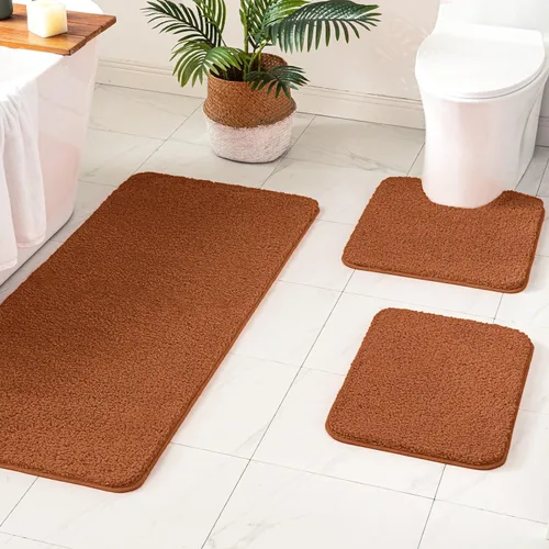 Miniatura 42 de MIULEE Juego de 3 alfombras y tapetes de baño extra gruesos de microfibra antideslizante y tapete de baño de contorno en forma de U para baño, baño