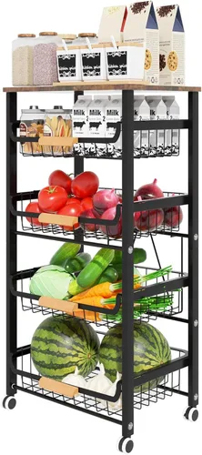 Miniatura 10 de Cesta de frutas y verduras para cocina, organizadores y almacenamiento de despensa de 3 niveles, organizador de aperitivos para encimera, carrito