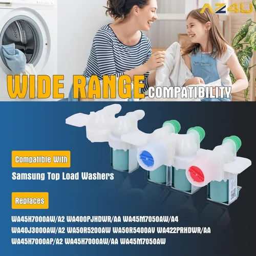 Miniatura 4 de AZ4U La válvula de entrada de agua para lavadora reemplaza para Samsung WA45H7000AW/A2 WA400PJHDWR/AA WA45M7050AW/A4 WA40J3000AW/A2 WA50R5200AW