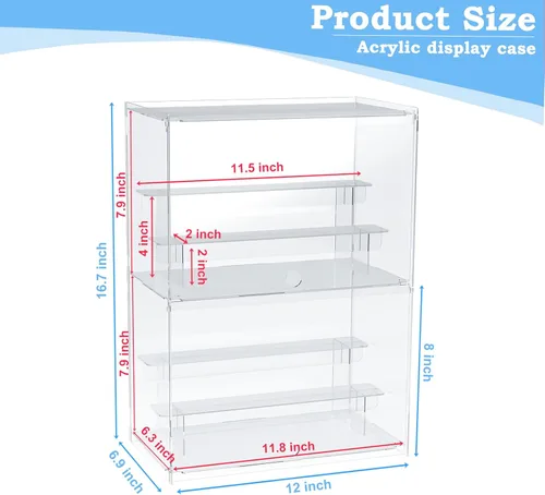 Miniatura 2 de Vitrina de acrílico de 2 niveles para coleccionables, cajas de exhibición transparentes con estantes y puerta, escaparate de minifiguras de encimera