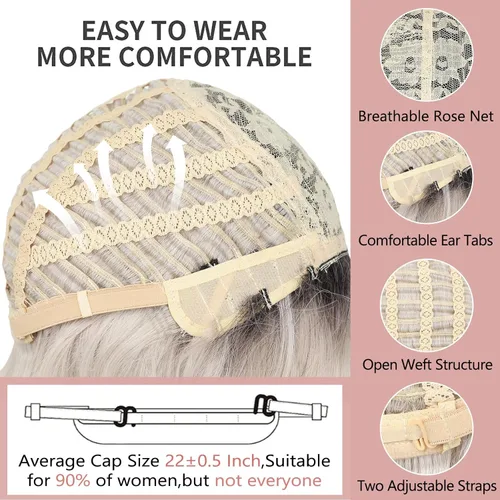 Miniatura 5 de TISHINING Pelucas cortas onduladas de color gris degradado para mujeres negras, longitud de barbilla, pelucas onduladas en capas grises mixtas