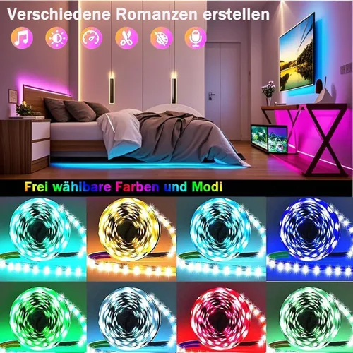 Miniatura 4 de Luces LED para dormitorio con alimentación USB, tiras de luz LED Bluetooth de 32.8 pies, aplicación inteligente y control remoto, IP65 resistente al