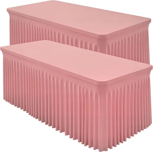 Miniatura 21 de Paquete de 2 manteles color azul bebé para mesa rectangular de 4 pies, manteles de elastano elásticos de 4 pies, falda blanca rectangular para baby