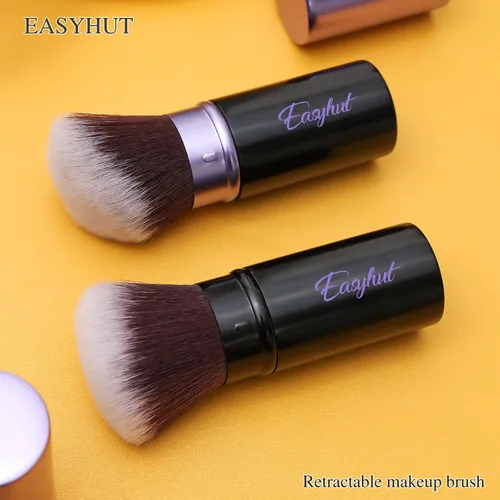 Miniatura 8 de Easyhut Brochas retráctiles de maquillaje Kabuki, juego de 2 brochas para rubor, pinceles portátiles para polvo con parte superior plana y en ángulo