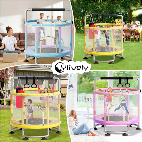 Miniatura 7 de 60" Toddler Trampoline for Kids,5FT Kids Trampoline for Toddlers 1-3,Upgrade Adjustable Kids Trampoline Indoor Outdoor,Mini Trampoline for Kids Rosa