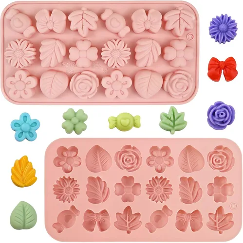 Moldes de flores de silicona, 2 piezas de moldes de silicona para chocolate con 36 cavidades para chocolate, gomitas, cubitos de hielo, decoraciones
