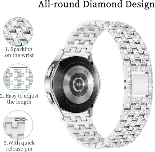 Miniatura 2 de Correa de diamantes compatible con Samsung Galaxy Watch 4 5 FE - Correa de 1.575 pulgadas con protector de pantalla, 0.787 pulgadas de liberación