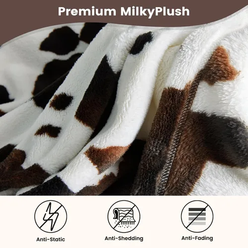 Miniatura 3 de Cozy Bliss Manta mullida con estampado de vaca para sofá, manta gruesa, suave y cálida de forro polar que no desprende para decoración occidental