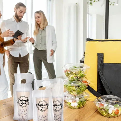 Miniatura 6 de Kisston 1000 Pz Portador de bebidas para entrega, bolsas de plástico para bebidas con asa transparentes, bolsas de polietileno para bebidas en masa