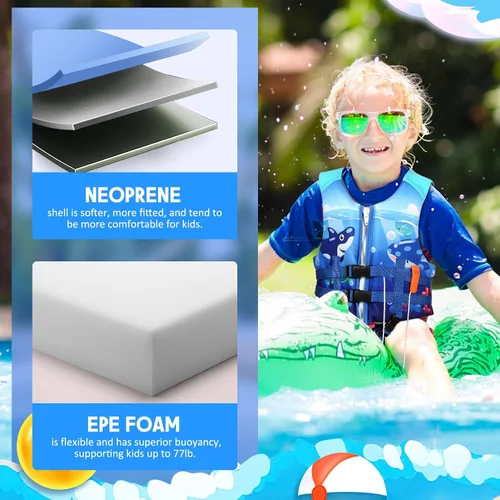 Miniatura 2 de Chaleco de natación para niños pequeños, chaqueta flotante para niños de 20-30-40-50 libras para niñas y niños para navegar, piscina, playa, Tiburón
