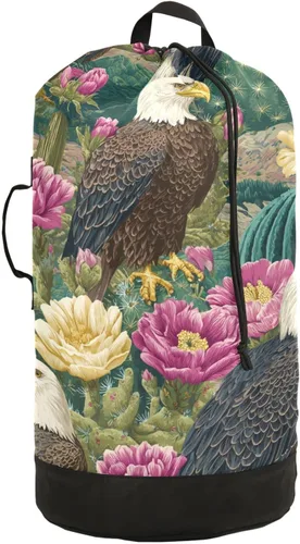 Miniatura 17 de Mochila de lavandería con hojas de estilo bohemio beige con correas ajustables para el hombro, bolsa de lavandería sucia para viajes, campamento