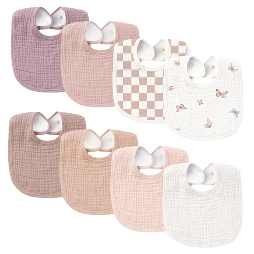Miniatura 15 de Konssy Baberos de Muselina para Bebé Paquete de 8 Baberos Bandana para Babear de Algodón para Niños y Niñas Unisex, Conjunto Suave y Absorbente