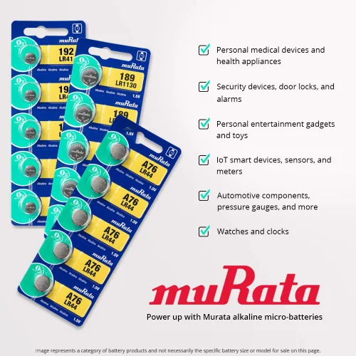 Miniatura 3 de Murata Batería LR1130 AG10 389A 1.55V Pila de Botón Alcalina (5 Baterías)