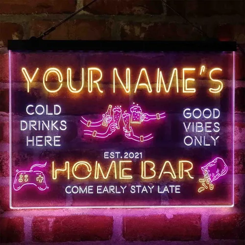 Miniatura 18 de Letrero de luz de neón LED tricolor para fiesta de cerveza, bar, personalizable, nombre, fecha, texto y cita, fuente verde y rojo y amarillo, 13 x