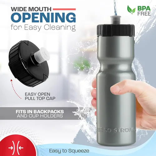Miniatura 2 de 50 Strong Paquete de 24 botellas de agua a granel – Botellas deportivas sin BPA de 22 onzas con tapa superior fácil de abrir – fabricadas en Estados