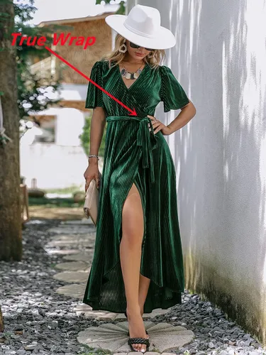 Miniatura 2 de BerryGo Vestido semiformal de terciopelo con cuello en V para mujer, vestido largo de cóctel para invitados de boda