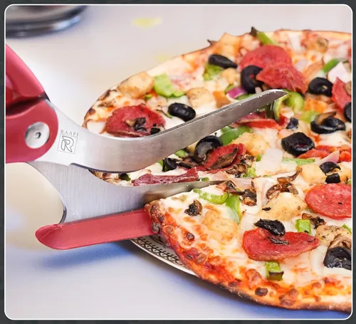 Miniatura 6 de Tijeras de pizza con servidor antiadherente. Corte de pizza afilado sin ensuciar la cobertura. Agarre firme, cortador de pizza de acero inoxidable