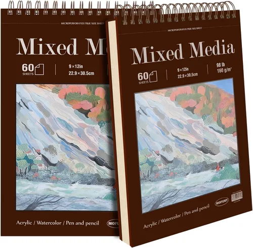 Miniatura 12 de Cuaderno de bocetos para medios mixtos de 9" x 12" - Cuaderno de bocetos multimedia de tapa dura, encuadernado en espiral, 60 hojas de papel